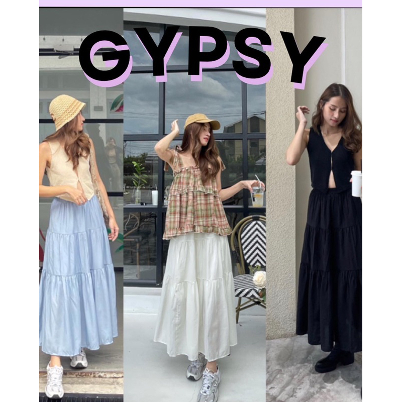 ❤️Must have item❤️cloves.ltd gypsy skirt กระโปรงเกาหลียาวเอวยางยืด ผ้าคอตตอล