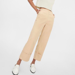 Pomelo กางเกงขายาว เอวสูง สีครีมคาราเมล High Waist Folded Hem Pants - Caramel ไซส์ XL