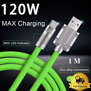 120W 6A USB สายชาร์จ Type C ios ซิลิโคนเหลว โลหะผสมสังกะสี ชาร์จเร็ว สายเคเบิลข้อมูล for oppo/iphone/huawei android