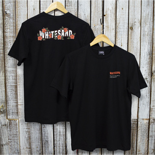 WhiteSandT-Shirt/Flowersand(W076)เสื้อผ้าผู้ชายและผู้หญิง/เสื้อยืดคอกลมแขนสั่น/Cotton100%/ผ้าฝ้าย