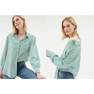 Green Striped Oversized Shirt