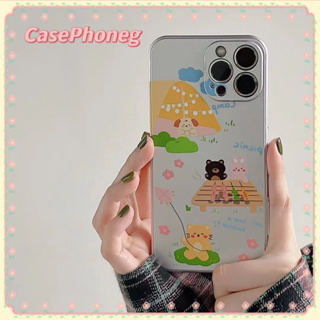 🍑CasePhoneg🍑ป้องกันการหล่น ขอบเต็ม iPhone 11 14 pro max เนื้อแมท การ์ตูน หมีน้อย หวานสวย เงิน case for iPhone 12 13