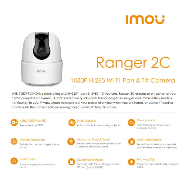 IMOU (A1 3MP/5MP , A2 3MP/5MP ,  Ranger2C 3MP/5MP , Rex 2D 3MP/5MP , Cue2)  H265 Full HD ภายในเท่านั้น