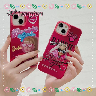 🌈Langton🌸จัดส่งภายใน24ชม ขอบเต็ม iphone 11 14 pro max การ์ตูน Barbie doll ตุ๊กตาบาร์บี้ สีชมพู case for iPhone 12 13