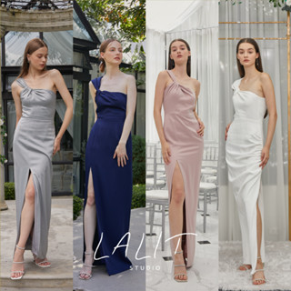 LALIT STUDIO Rose Dress เดรสไหล่เดียว (สินค้าพร้อมส่ง) เดรสออกงาน ผ้าดัชเชสนำเข้า ตัดเย็บอย่างดี ชุดออกงานแบรนด์ IG