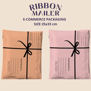 รุ่นหนา! ซองไปรษณีย์พลาสติก ซองพัสดุ 25x33 cm- Ribbon Peach