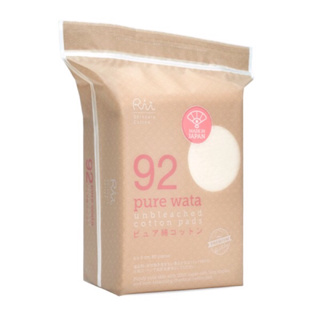 Rii No92 Pure Wata Cotton สำลีเช็ดหน้า สำลีออร์แกนิค เกรดพรีเมียมจากญี่ปุ่น สำลีไม่ฟอกขาว รุ่นเพียววาตะ 80แผ่น