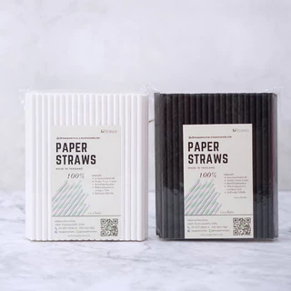 หลอดกระดาษลายริ้ว เเบรนด์ Paper Straws ขนาด 6mm×160mm Food Grade มาตรฐานจาก FSC บรรจุ100 หลอด ผู้ผลิตเจ้าเเรกในประเทศไทย