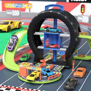 ของเล่นรถซิ่งในล้อแม็ค ชุดของเล่นรถแบบพกพา (BWJ085) Parking Lot Car Garage Playset DIY Assembly