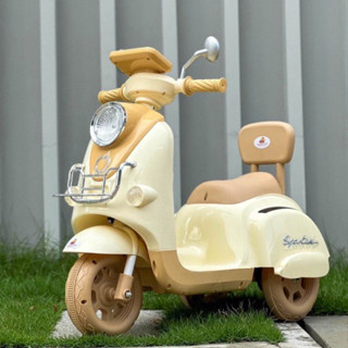 🛵 Vespa Scooter Kid  |  (แบตเตอรี่ 2 ก้อน | บลูทูธ | ไฟกระพริบ | 2 Motors ) รถแบตเตอรี่เด็ก