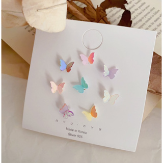 324-goodgift_station-colorful little butterfly earrings S925 silver needle ต่างหูเซ็ต รูปผีเสื้อหลากสี