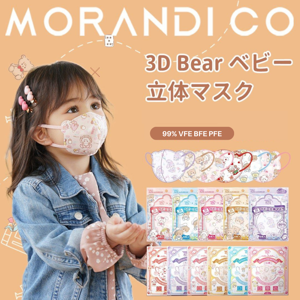 Morandi Co Kids 3D Mask x Mikko illusions หน้ากากอนามัยเด็ก 3D ลายลิขสิทธิ์แท้ ซอง5ชิ้น/แพ็ค