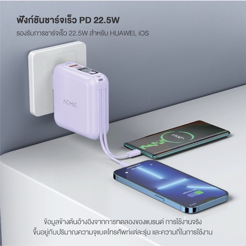ACMIC W1501 Powerbank 15000mAh พาวเวอร์แบงค์ชาร์จเร็ว Fast Charge PD20W มีสายในตัว หน้าจอ LED รูปที่ 4