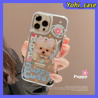 💕พร้อมส่ง💕iPhone 14 13 12 11 Pro Max เคส for เคสไอโฟน11 บางเบาพกพาง่าย แฟชั่น การ์ตูน น่ารัก ลูกสุนัข กระจกเงา Case