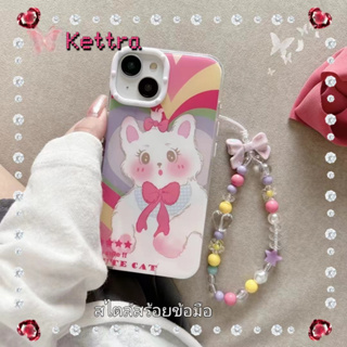 💜Kettra💜ป้องกันการหล่น ขอบเต็ม สไตล์สร้อยข้อมือ iPhone 11 14 pro max การ์ตูน เส้นขอบโปร่งใส หวานสวยcase for iPhone 12 13