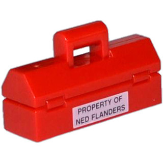 Lego part (ชิ้นส่วนเลโก้) No.98368pb001 Minifigure, Utensil Toolbox with Black PROPERTY OF NED FLANDERS