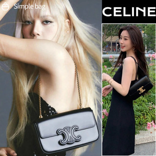 🍑เซลีน CELINE Triomphe Shoulder Bag In Triomphe Canvas And Calfskin