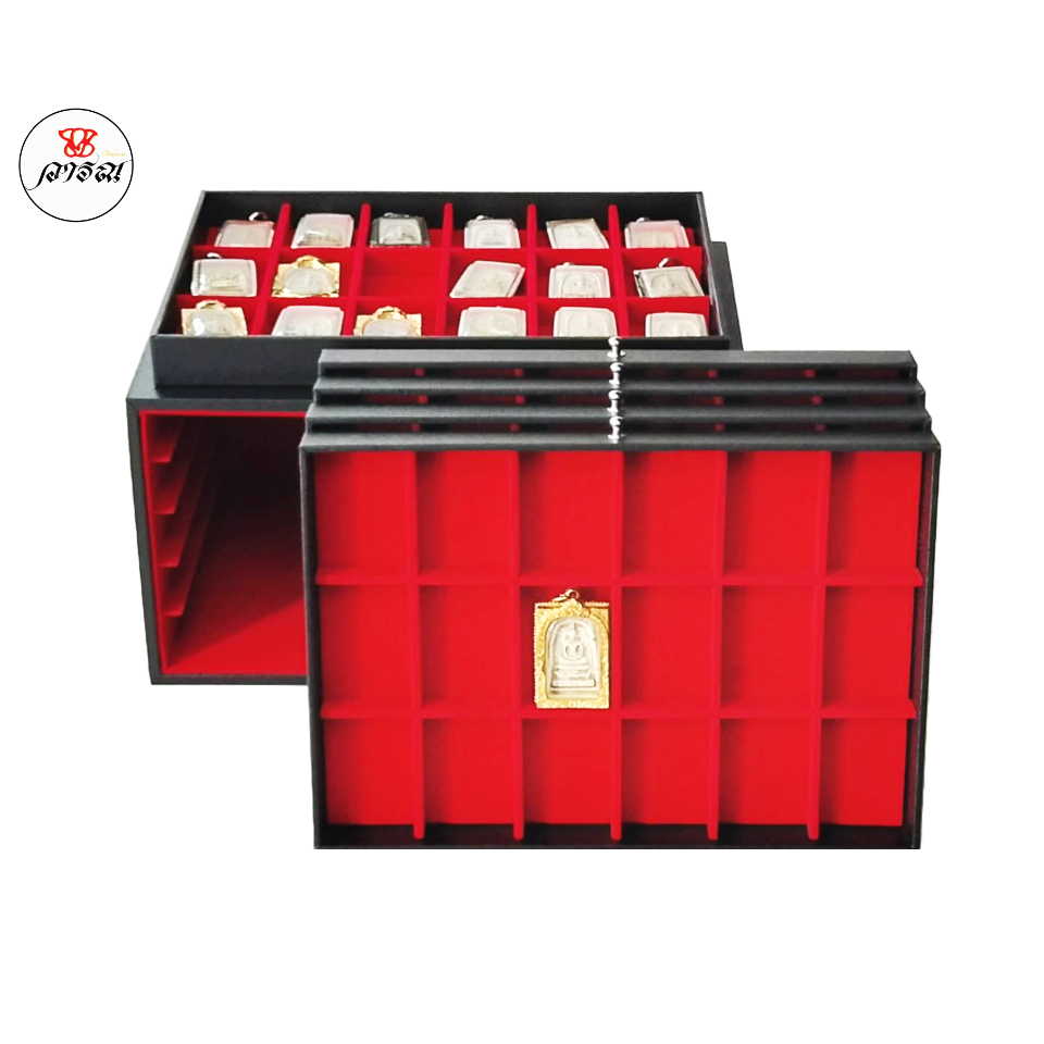 กล่องใส่เครื่องประดับ และ พระเครื่อง แบบลิ้นชัก 5ชั้น 90ช่อง, 90-Tier 5 drawer jewelry box and amule