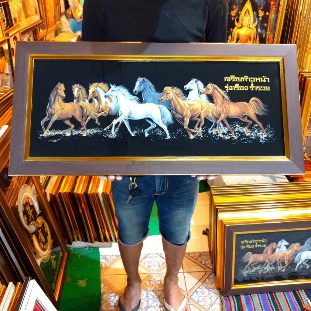 กรอบรูป ม้า ภาพม้า ม้ามงคล ม้า8ตัว ม้าแปดเซียน ภาพม้าเสริมฮวงจุ้ย ภาพเสริมฮวงจุ้ย เจริญก้าวหน้า รุ่งเรือง ร่ำรวย ของขวัญ