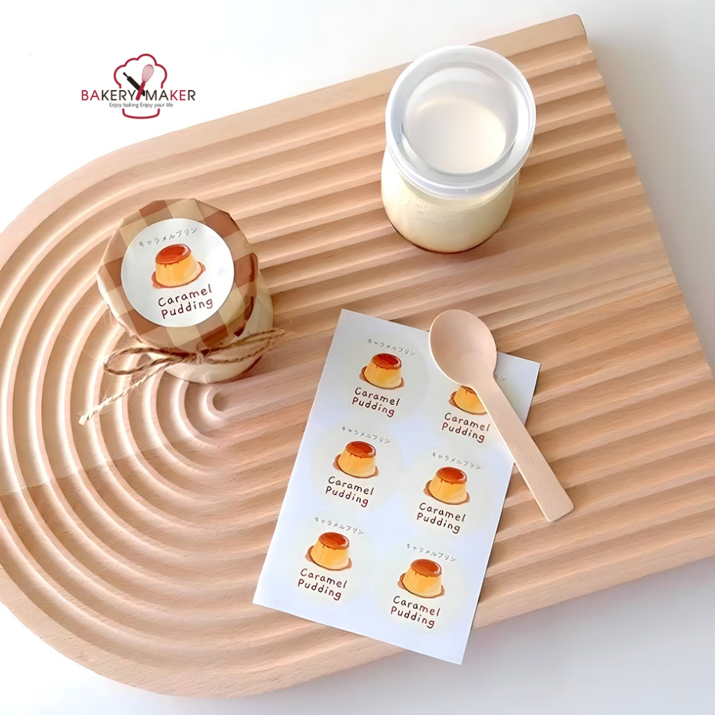 สติ๊กเกอร์ดวงกลม Caramel Pudding 30 ดวง / สติกเกอร์ พุดดิ้ง ตกแต่งกล่อง Sticker DIY