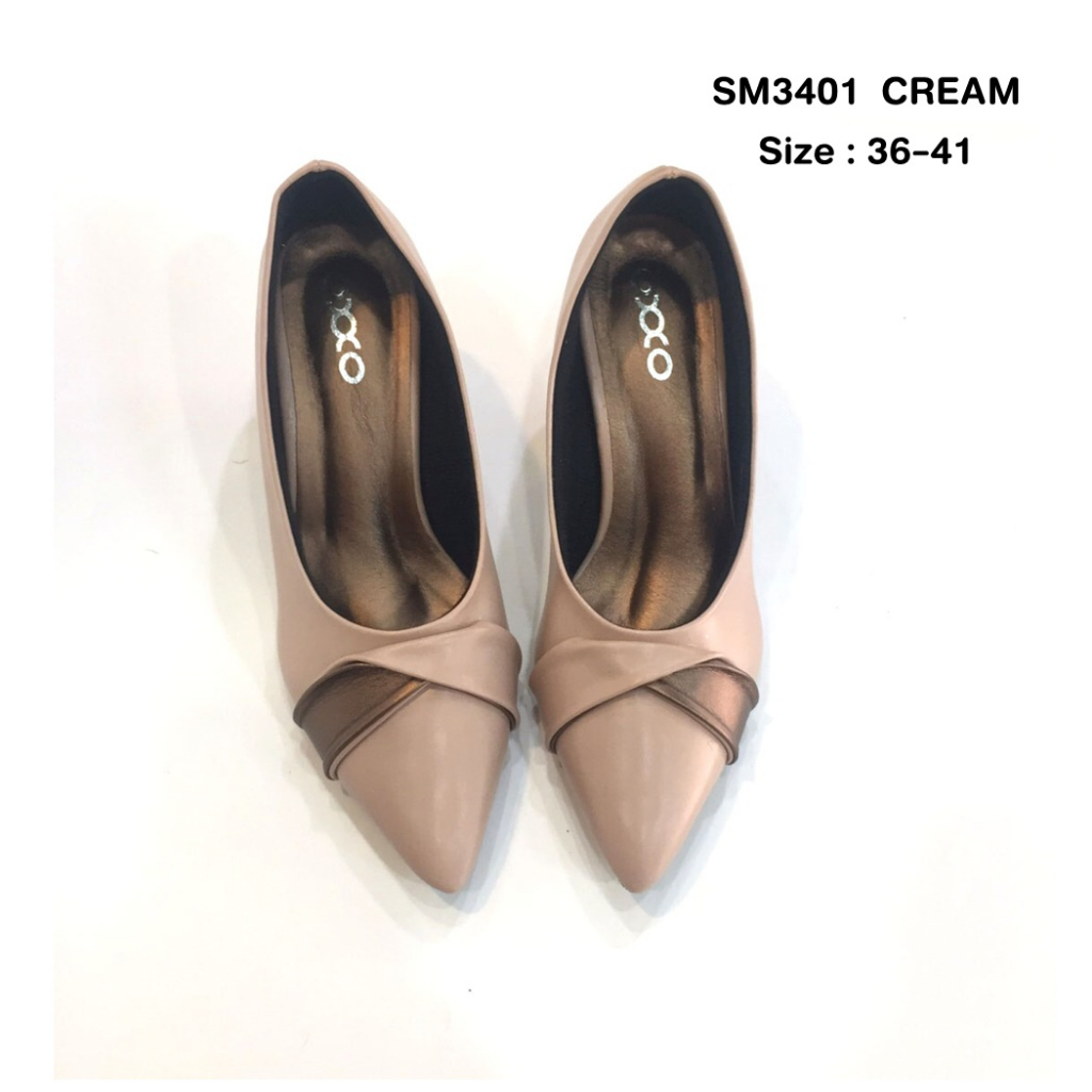 OXXO รองเท้าคัทชู ใส่ทำงาน นักเรียน ทรงหัวแหลม ส้นสูง2นิ้ว หนังพียู หนังนิ่ม น้ำหนักเบา SM3401