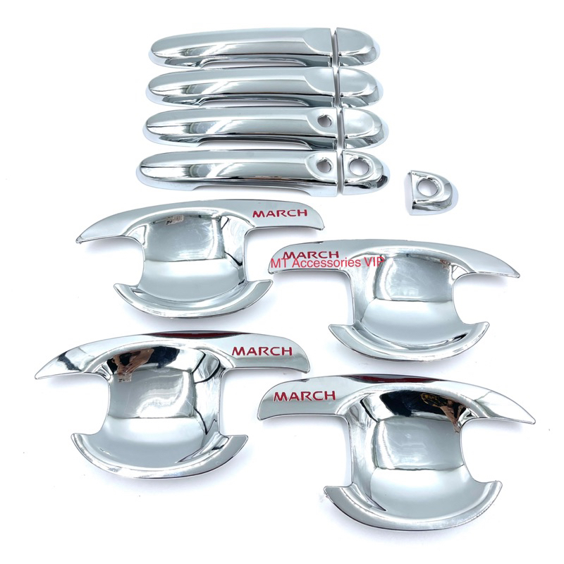 March นิสสันมาร์ช เบ้ากันรอย ครอบมือจับ ครอบฝาถัง เลือกชื้อสินค้าในตัวเลือกคะ สีโครเมียมโลโก้แดง#nissanmarch#นิสสันมาร์ช - รูปที่ 2