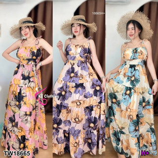 TT18665 เดรสยาว สายเดี่ยวผูกไหล่ ลายดอกไม้ Long one-shoulder dress with floral print