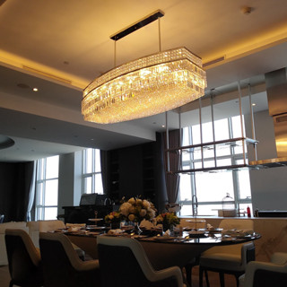 Crystal luminaire โคมไฟแชนเดอเลียร์ โคมระย้าคริสตัล ทรงยาว คริสตัลแท้เล่นแสงเป็นประกายระยิบระยับ