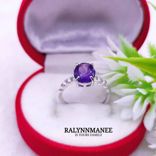 RP006 แหวนพลอยอเมทิสต์แท้ ( Amethyst ) ตัวเรือนเงินแท้ 925 ชุบทองคำขาว เป็นงานแก้ไซส์ฟรี