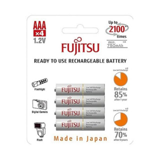 ถ่านชาร์จFujitsu ขนาดAAA 1.2V 750mAh แพค4ก้อน แถมฟรีกล่องใส่ถ่าน ของแท้