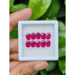 7x5mm. พลอยทับทิมเผาใหม่ สีชมพูอมแดง สวย ไฟดี ชุดละ 10 เม็ด 3,750฿