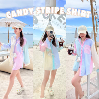 (โค้ด L299HIT ลด 20%) CANDY STRIPE SHIRT เสื้อเชิ้ตทรง oversized สลับสีโทนสีน่ารักมากผ้าคอตตอนเชิ้ตใส่สบาย ไม่บาง