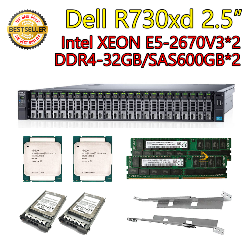 (ส่งฟรี รับประกัน 1 ปี ออก vat ได้) Dell Server R730XD CPU E5-2670V3*2 SAS600GB*2 RAM32GB H730 PSU*2