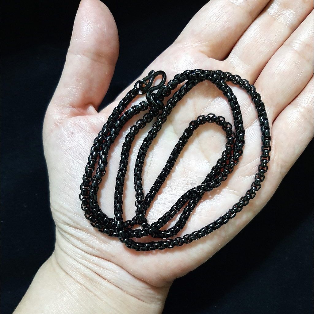 YNS สร้อยคอสแตนเลสแท้ดำ สร้อยห้อยพระ ลายบล็อค 3.0mm สร้อยคอผู้ชาย ผู้หญิง สินค้าไทย ไม่ลอก J46