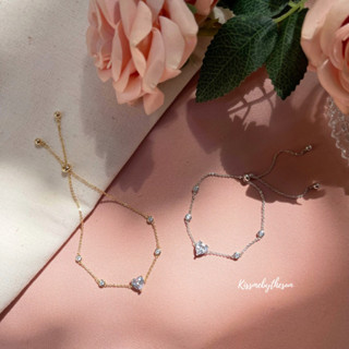 Kissmebythesun - Claire Bracelet | สร้อยข้อมือแบบรูดจี้เพชรหัวใจ ชุบทองคำขาว 14k