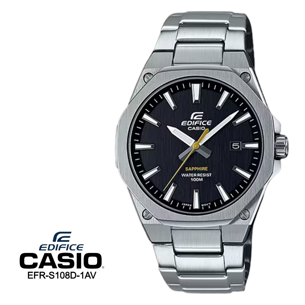 นาฬิกาข้อมือ Casio Edifice Chronograph รุ่น EFR-S108D-1AV Black หน้าปัดสีดำ รับประกัน 1ปี