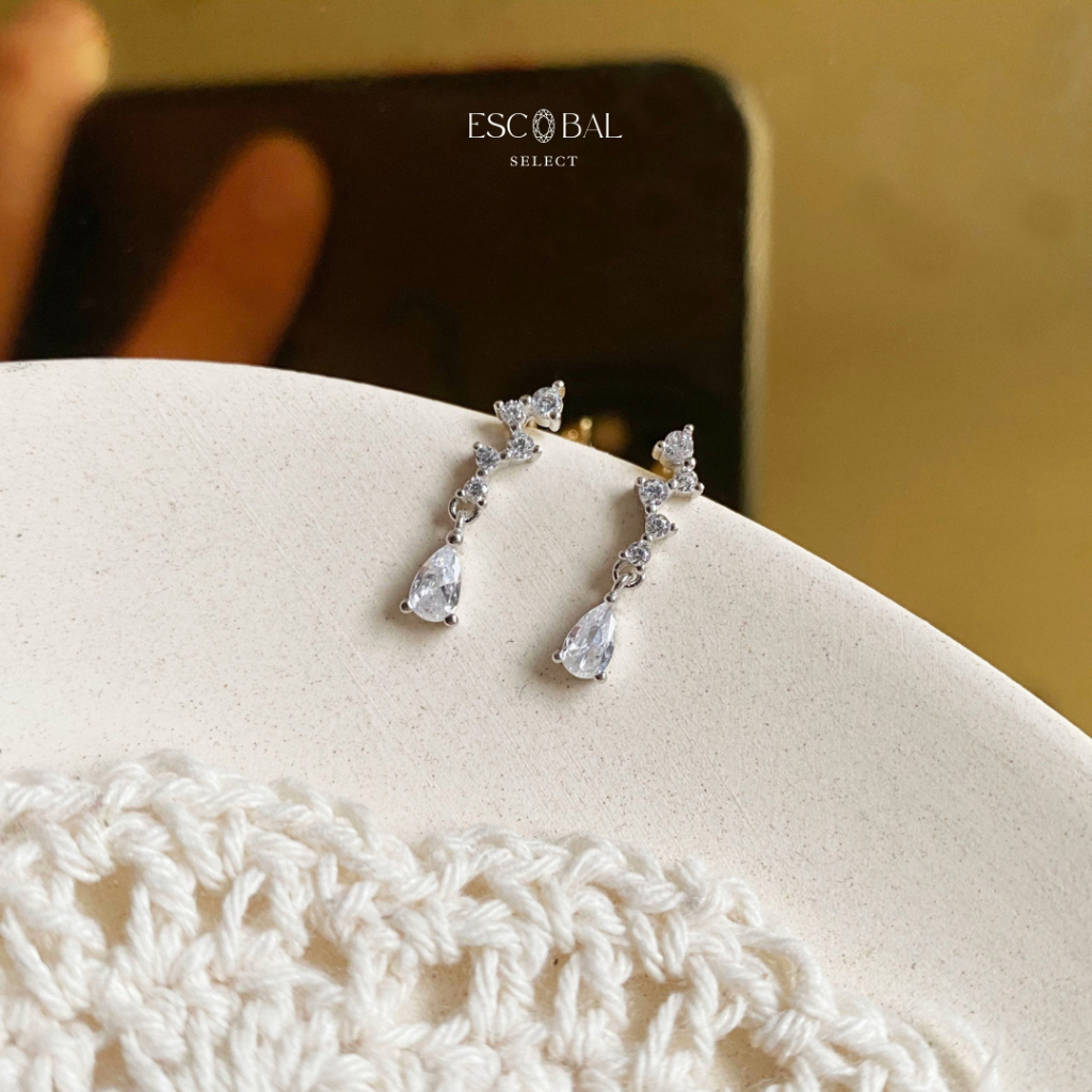 ESCOBAL ต่างหูเงินแท้ Water Eardrop ต่างหูเพชร หรูสวย  ต่างหูแฟชั่น ของขวัญให้แฟน วาเลนไทน์ - รูปที่ 7