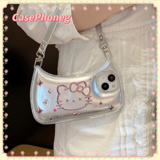 🍑CasePhoneg🍑ป้องกันการหล่น ขอบเต็ม iPhone 11 14 pro max การ์ตูน Hello Kitty สไตล์กระเป๋าถือ เงิน case for iPhone 12 13