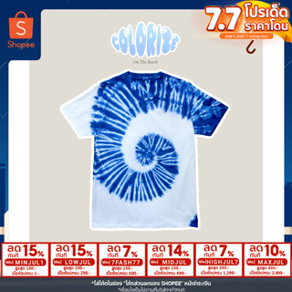 "สีไม่ตก"เสื้อยืดมัดย้อม คราม ไซส์ S-XXL cotton no.32 100% เนื้อผ้านุ่มไม่ย้วย