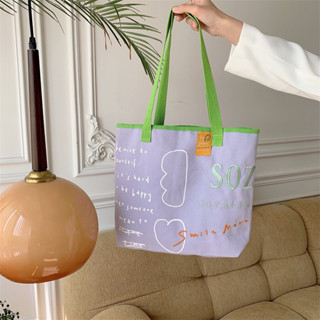 KNT  Aby801  กระเป๋าผ้าใบ Tote bag งานปัก งานพิมพ์ลาย กระเป๋าแฟชั่น จุของเยอะ สีน่ารัก ใส่ A4 ได้