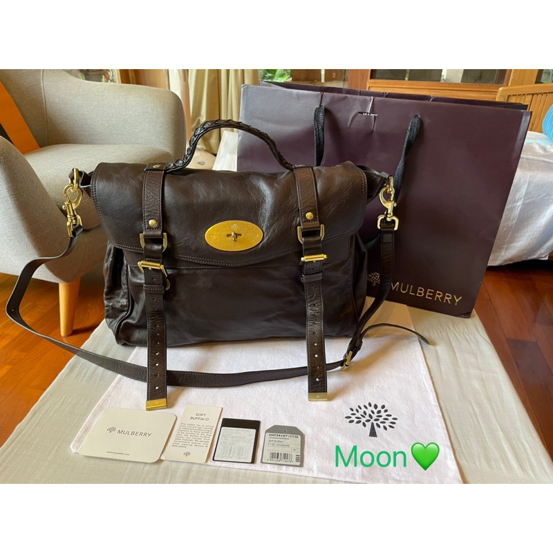 Mulberry กระเป๋า Oversized Alexa in Chocolate Leather ของแท้ มือสอง