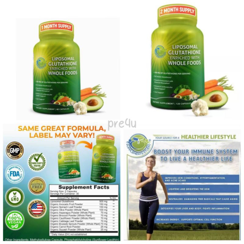 พร้อมส่ง Liposomal Glutathione 500 mg. (มี 2 ขนาด : 60 และ 120 เม็ด)