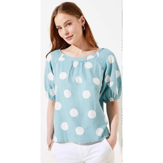 LOFT x Linen x M ผสม ลายpolka dot ฟ้า น่ารักสดใส ทรงหลวม ใส่สบาย อกหน้าผ้า 44 (36-38 ใส่สวย) ยาว 25 Code: 1038(7)