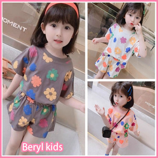 Beryl kids🌸ชุดเซ็ทเด็ก ผญ  เสื้อผ้าเด็กผญ🎀เสื้อยืดแขนสั้นลายดอกไม้สำหรับเด็กชุด ชุดแฟชั่นเด็กผู้หญิง1-7ปี