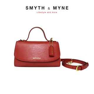 SMYTH &amp; MYNE กระเป๋าถือ Top Handle ทรงเหลี่ยมสไลด์ หนังแท้ลายไม้  รุ่น HAILEY - สี Maroon