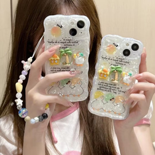 💲คูปองเคลม💲เคสไอโฟน case for iphone 11 12 3D Duck Coconut Tree Gaga Chain เคส 14 13 12 11 pro max เคสซิลิโคน