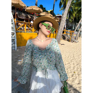 CiCi Plus+ SALE(3123)SETเสื้อแขนยาวผ้าชีฟอง+กระโปรง เชือกสามารถรูดปรับได้ กระโปรงแต่งระบาย 2 ชั้น มีซับใน สไตล์น่ารักๆ