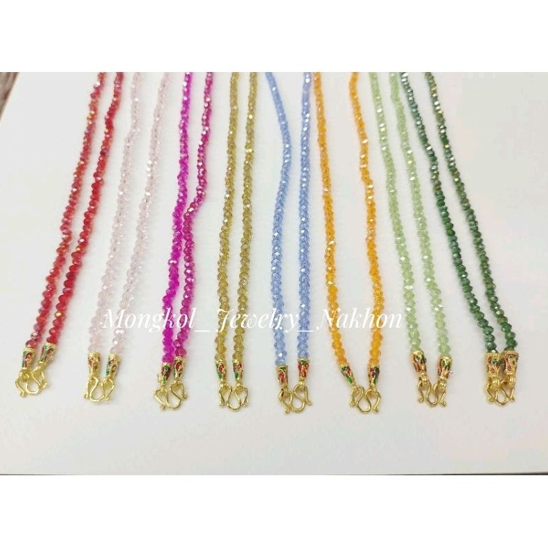 สร้อยคอคริสตัล ขนาด 4 มิล แต่งหัวจรวดลงยาสุโขทัย ยาวสวมหัวได้ สินค้าพร้อมส่ง