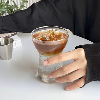แก้วน้ำ แก้วใส่เครื่องดื่ม ชา กาแฟ ทรงสูง ปากกว้าง ขนาดใหญ่ 400 มล. แบบใส ชั้นเดียว สไตล์อเมริกัน คาเฟ่ เรียบง่าย