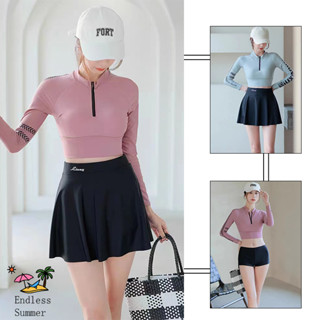 ชุดว่านน้ํา ชุดว่ายน้ําสปอร์ตผู้หญิง แขนยาวเข้ารูปพอดีตัว ผ้…